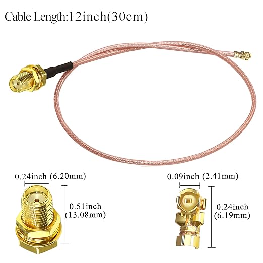 U.FL to SMA Female: Pigtail Jumper Coaxial Cable 12inch (30cm)