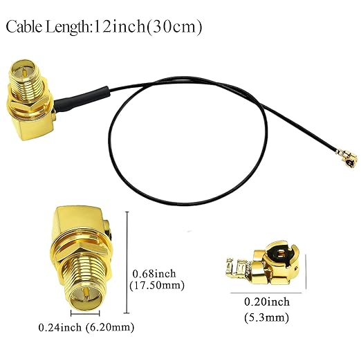 U.FL to RP-SMA Female Right Angle Pigtail Cable 1.13mm Extension Cable 12inch(30cm)